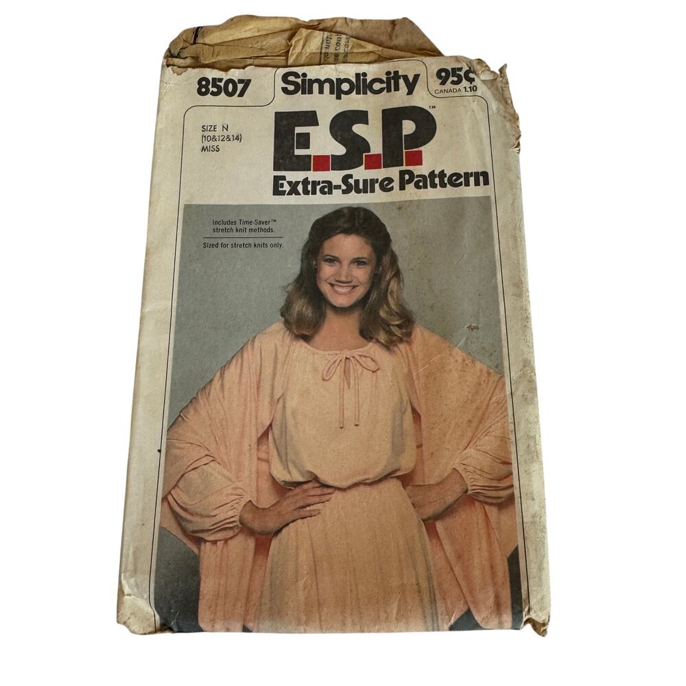 Simplicity 8507 Sewing Pattern Dress and Shawl Size 10,12,14 Miss c.1978